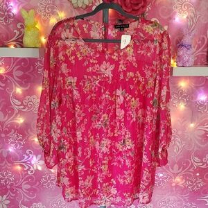 Sara Michelle Hot Pink Floral Tunic Blouse